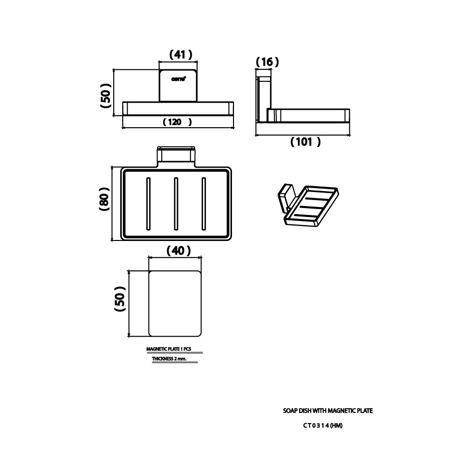 Bản vẽ kích thước khay xà bông cotto CT0314  HM 