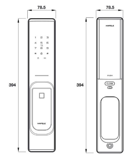 Bản vẽ kích thước khóa điện tử Hafele PP 8100 912.20.260