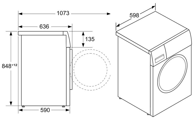 Bản vẽ kích thước máy giặt sấy Bosch WNA254U0SG