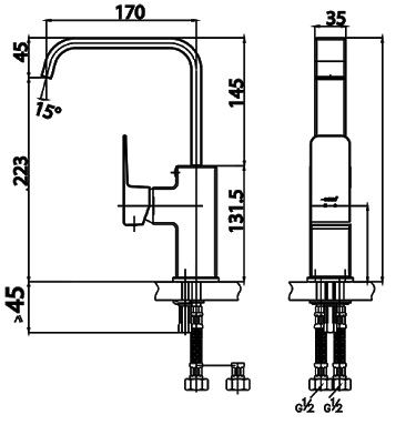 Bản vẽ kích thước vòi rửa chén Cotto CT2192 A