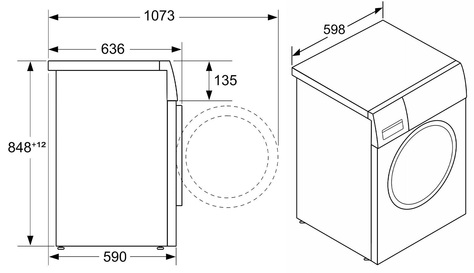 bản vẽ kích thước máy giặt Bosch WAT286H8SG