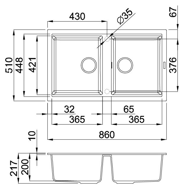 Bản vẽ kỹ thuật chậu rửa chén Malloca G45043 TORTORA ​