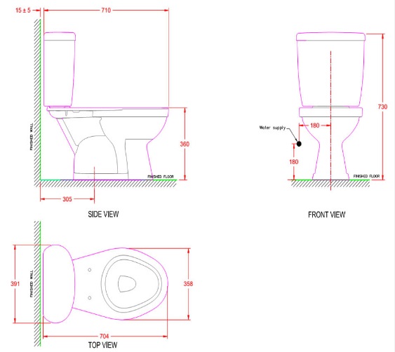 Bản vẽ bồn cầu American VF2396 2 khối dòng Winston