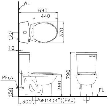 Bản vẽ bồn cầu Caesar CT1325 - í Xbệt bàn cầu vệ sinh 2 khối