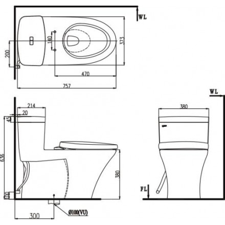 Bản vẽ bệ xí bệt Inax 900-2 xả nhấn nắp êm CF-600VS