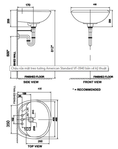 Bản vẽ kích thước lavabo American Standard VF 0940