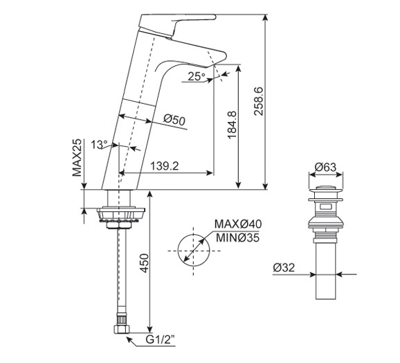 Bản vẽ vòi lavabo american WF3902