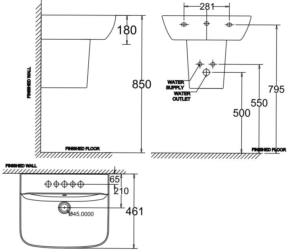 Bản vẽ kích thước lavabo WP-1511 0712-WT American