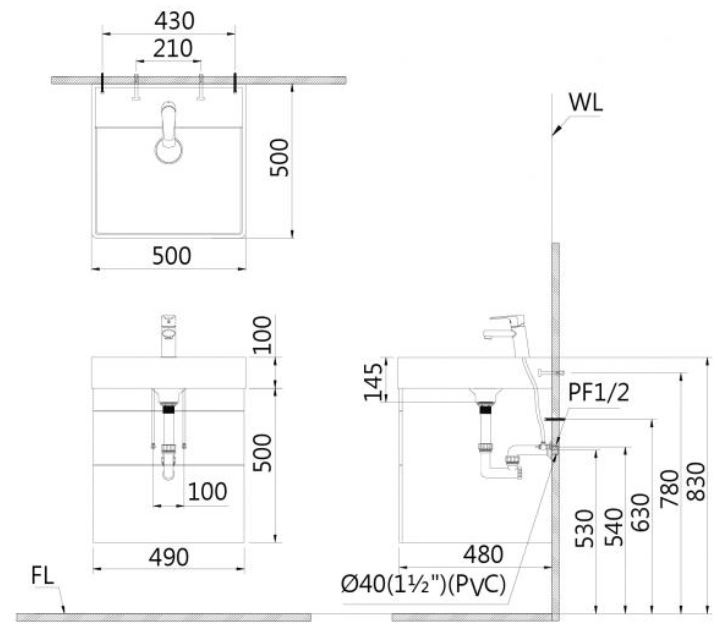 Bản vẽ kỹ thuật tủ lavabo caesar LF5380 EH05380DW