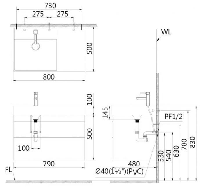 Bản vẽ kỹ thuật tủ lavabo caesar LF5382 EH 05382DW