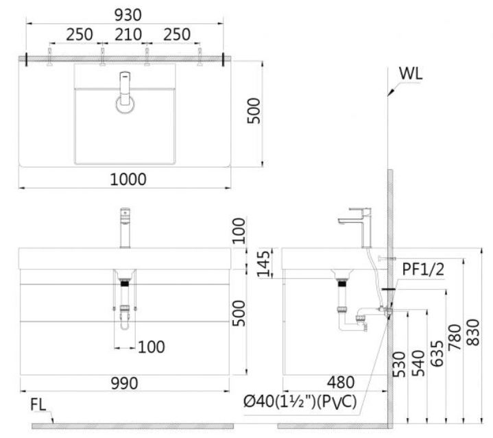 Bản vẽ kỹ thuật tủ lavabo LF5386 EH05386DW