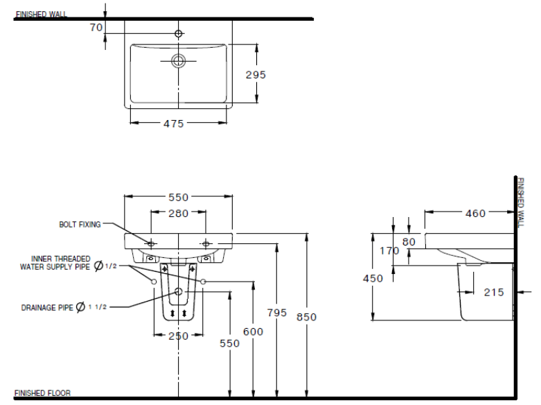 Bản vẽ kỹ thuật chậu lavabo đặt bàn Cotto C0156