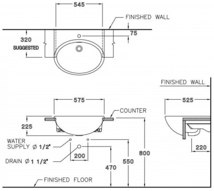 Bản vẽ kỹ thuật chậu Lavabo Cotto C021