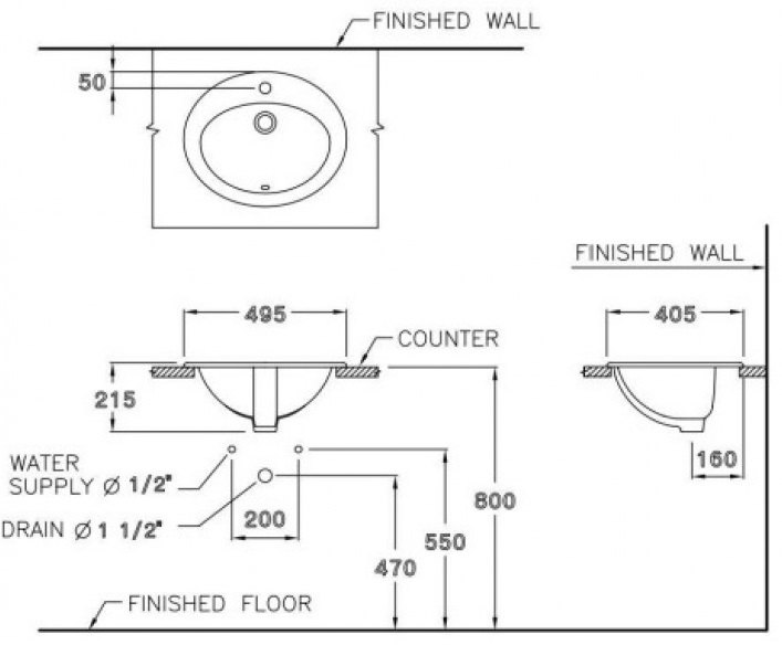 Bản vẽ kỹ thuật chậu lavabo Cotto C029