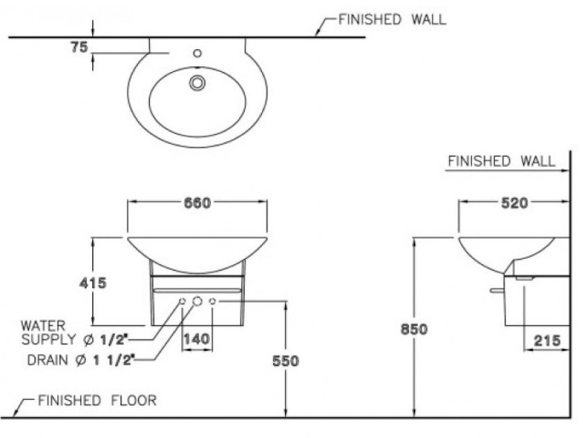 Bản vẽ kỹ thuật chậu lavabo Cotto SC01027