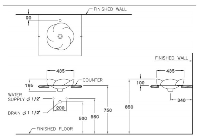 Bản vẽ kỹ thuật Chậu lavabo Cotto C0240