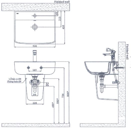 Bản vẽ bồn rửa mặt lavabo đặt bàn INAX L312V