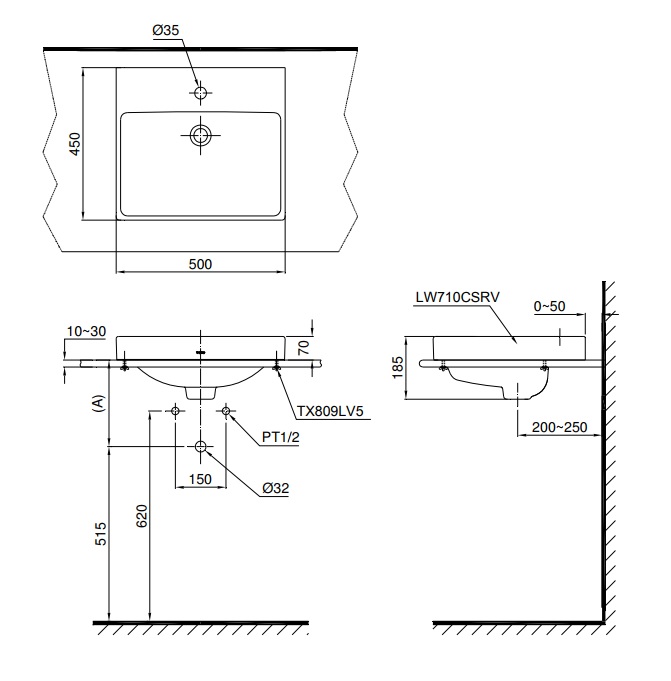 Bản vẽ bồn rửa mặt TOTO LT710CS