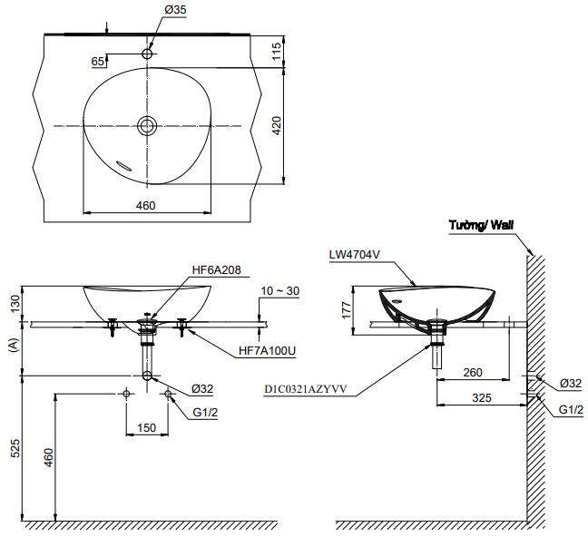 Bản vẽ bồn rửa mặt TOTO LT4704MTG17#CMW