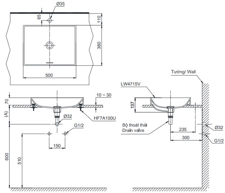 Bản vẽ chậu rửa mặt TOTO LT4715MT G17