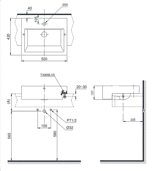 Bản vẽ bồn rửa mặt lavabo TOTO LT647CR#XW