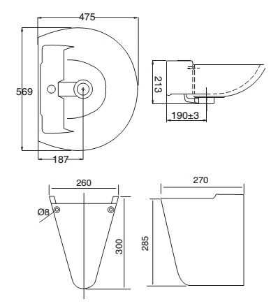 Bản vẽ lavabo VI5 Viglacera