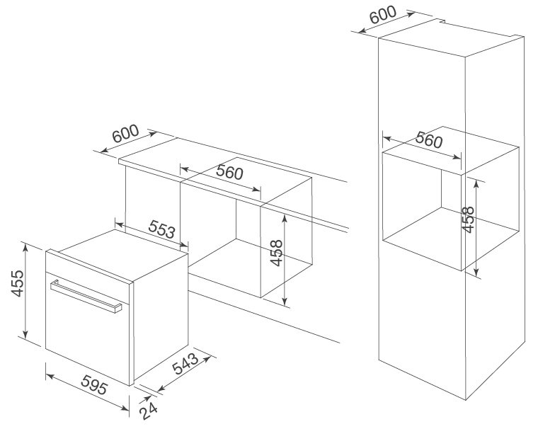 Bản vẽ kích thước lò hấp âm tủ kết hợp nướng Malloca MST LX12