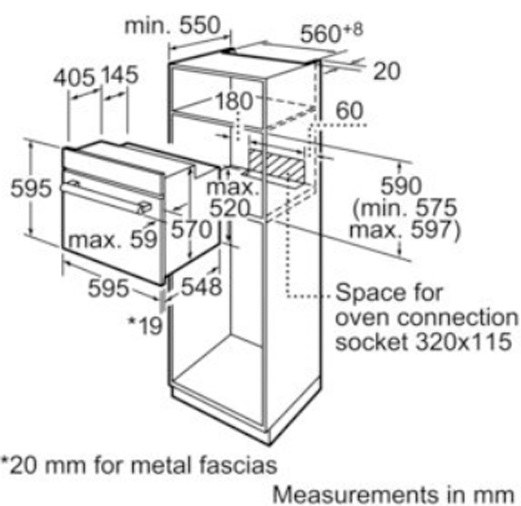 Bản vẽ lò nướng HMH HBN211E2M Bosch âm tủ