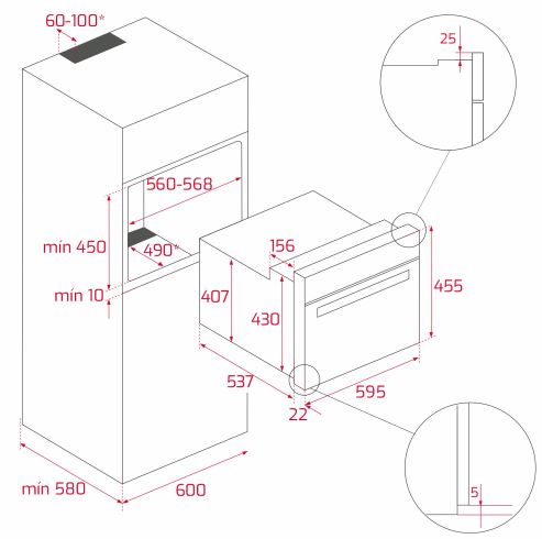 Bản vẽ lò nướng đa năng Teka 40587601 âm tủ