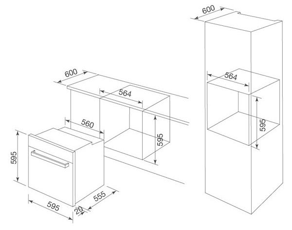 Bản vẽ kỹ thuật lò nướng âm tủ Malloca MOV-72 CB