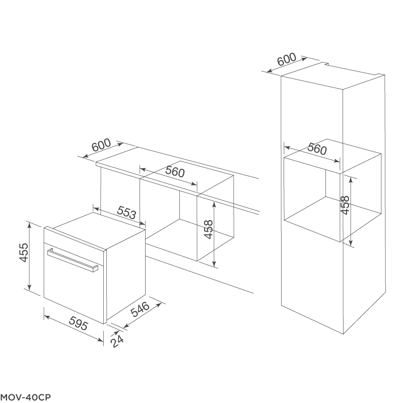 Bản vẽ kỹ thuật MOV-40CP lò nướng âm tủ Malloca