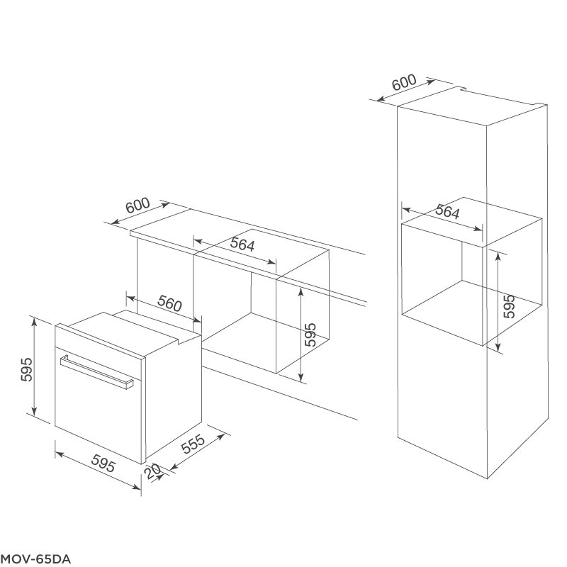 Bản vẽ kỹ thuật MOV-65DA lò nướng điện âm tủ Malloca