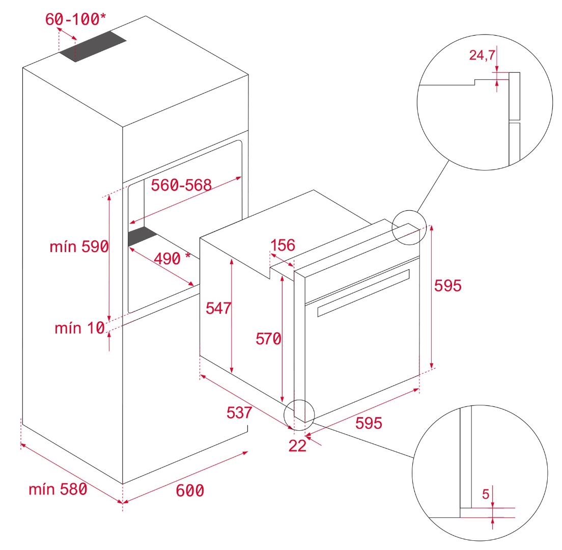 Bản vẽ kích thước lò nướng TEKA 111000048 lắp âm