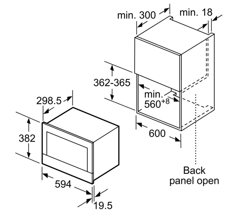 Kích thước lò vi sóng HMH BFL634GS1B Bosch 21L