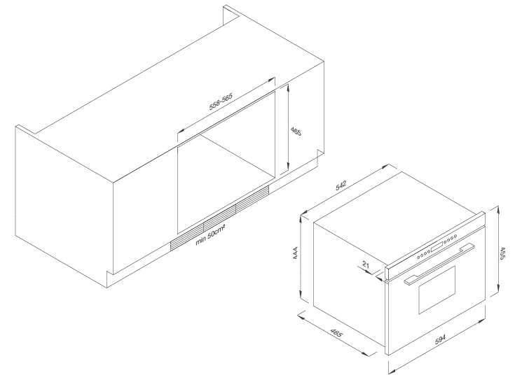 Bản vẽ kích thước lò vi sóng Malloca MW35-IX03