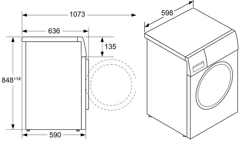 Bản vẽ kích thước máy giặt Bosch WGG244A0SG Serie 6