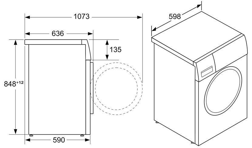 Bản vẽ kích thước máy giặt sấy Bosch độc lập WNA 14400 SG Series 6