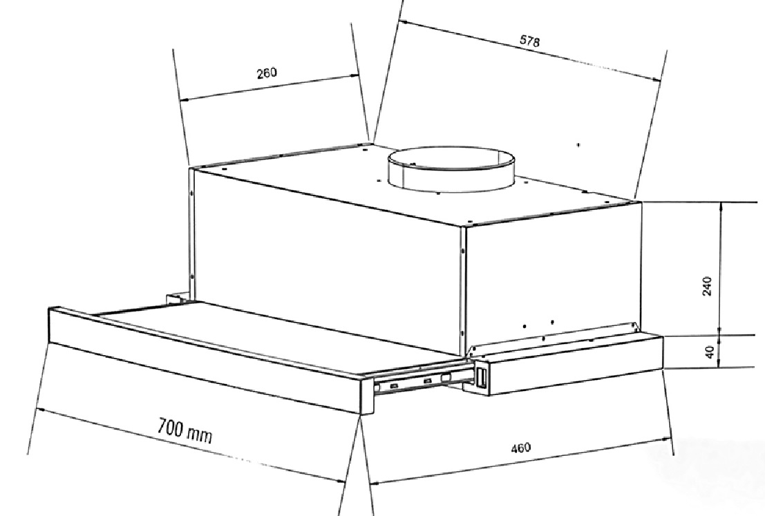 Bản vẽ máy hút khói khử mùi âm tủ EH 70AF86B Eurosun 