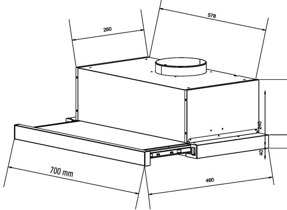 Bản vẽ máy hút khói khử mùi âm tủ EH 70AF86W Eurosun