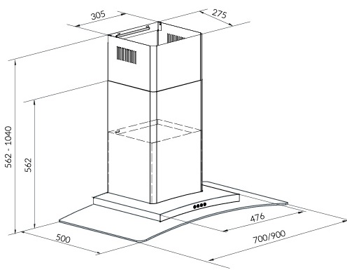 Bản vẽ máy hút khói khử mùi gắn tường EH 90AF81 Eurosun 