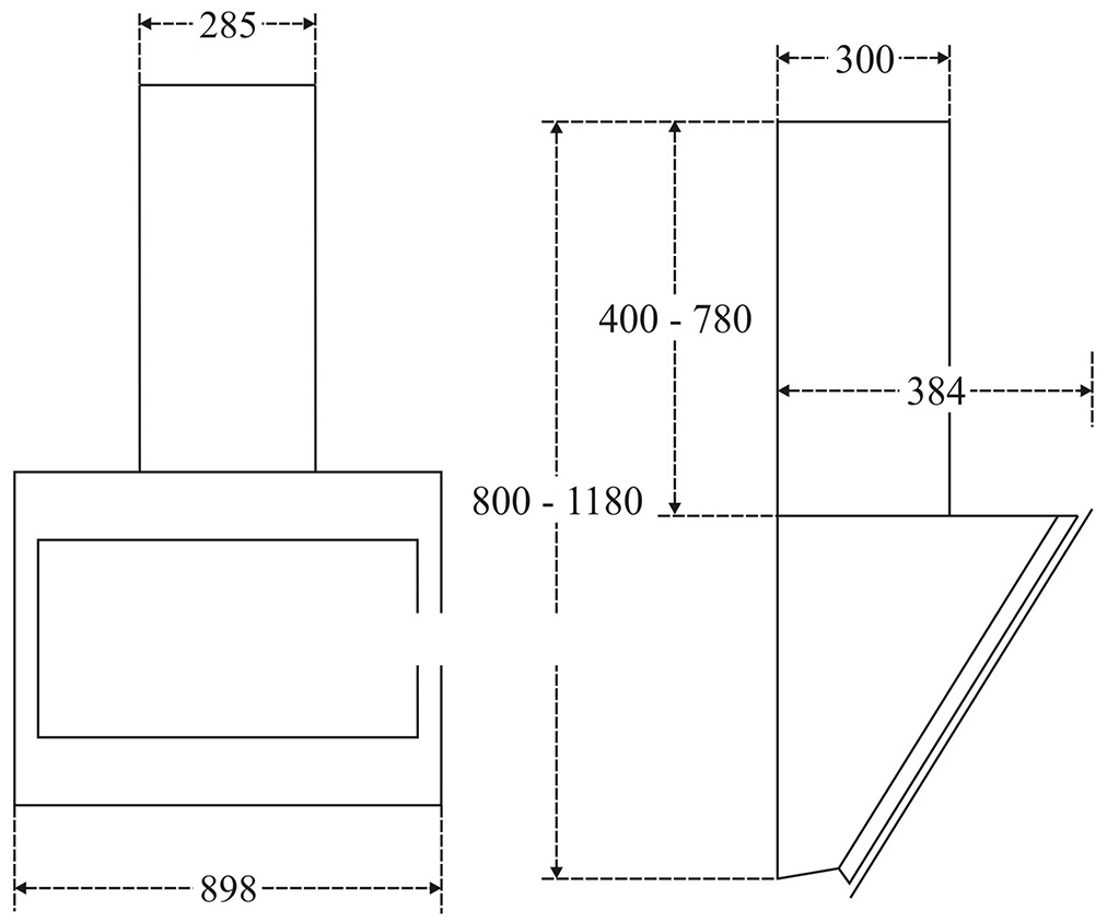 Bản vẽ máy hút khói khử mùi gắn tường EH 90CN72 Eurosun 