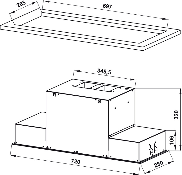 Bản vẽ kỹ thuật máy hút mùi âm tủ HH-BI72A Hafele 533.80.027