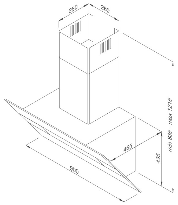 Bản vẽ kỹ thuật máy hút mùi áp tường Horizon K1574 Malloca