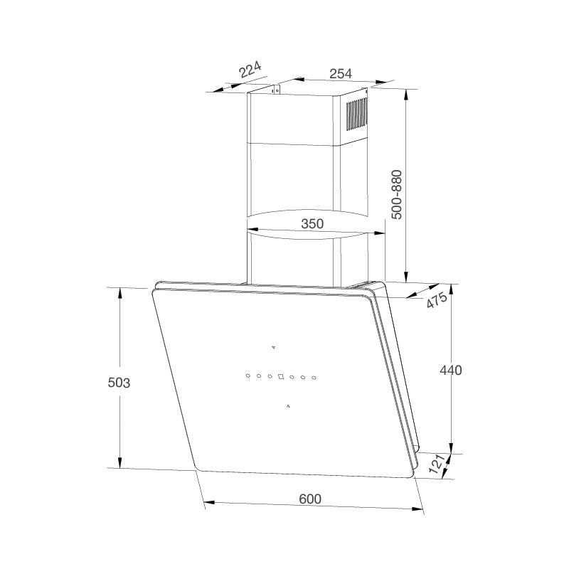 Bản vẽ kỹ thuật máy hút mùi áp tường MC 60GT-B Malloca