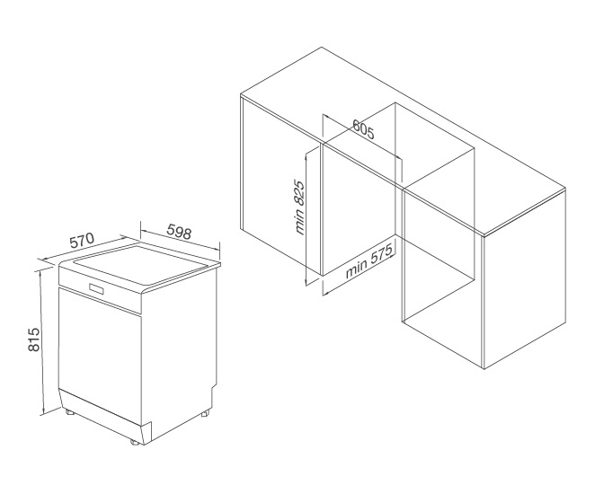 Bản vẽ kỹ thuật máy rửa chén Malloca WQP12-J7309K E5 âm tủ