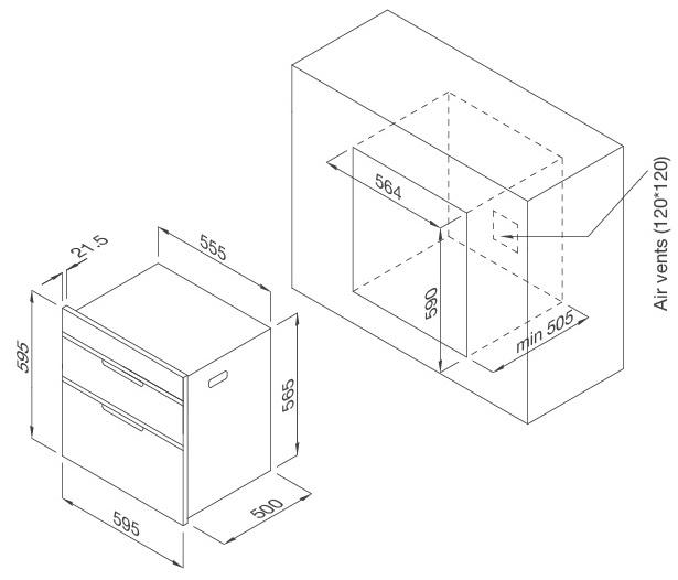 Bản vẽ kích thước máy sấy chén dĩa Malloca MSC-100A âm tủ