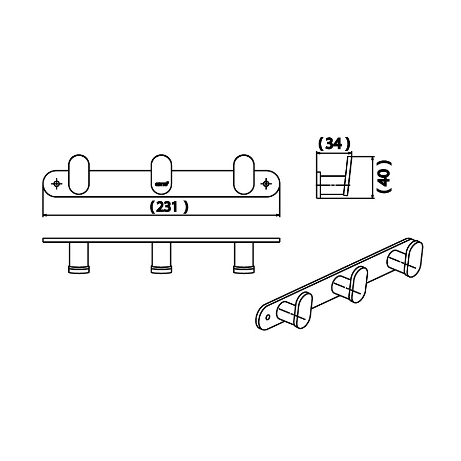 Bản vẽ kĩ thuật móc áo ba CT0287(HM) Cotto