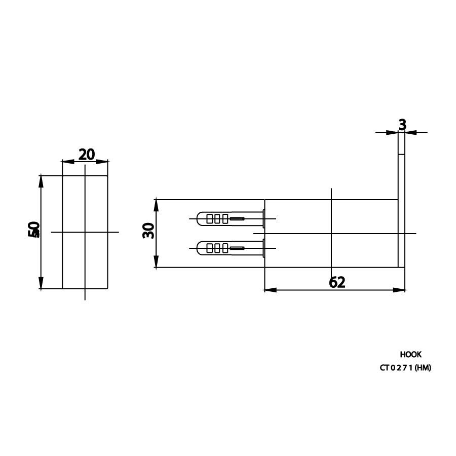 Bản vẽ  kích thước móc áo CT0271(HM) Cotto 