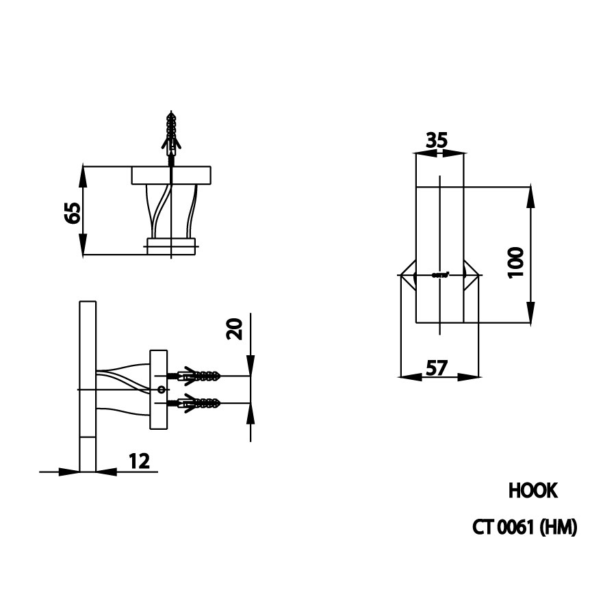 Bản vẽ kĩ thuật móc áo đơn CT0061(HM) Cotto