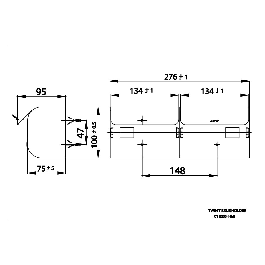 Bản vẽ kích thước móc giấy COTTO CT0233 HM